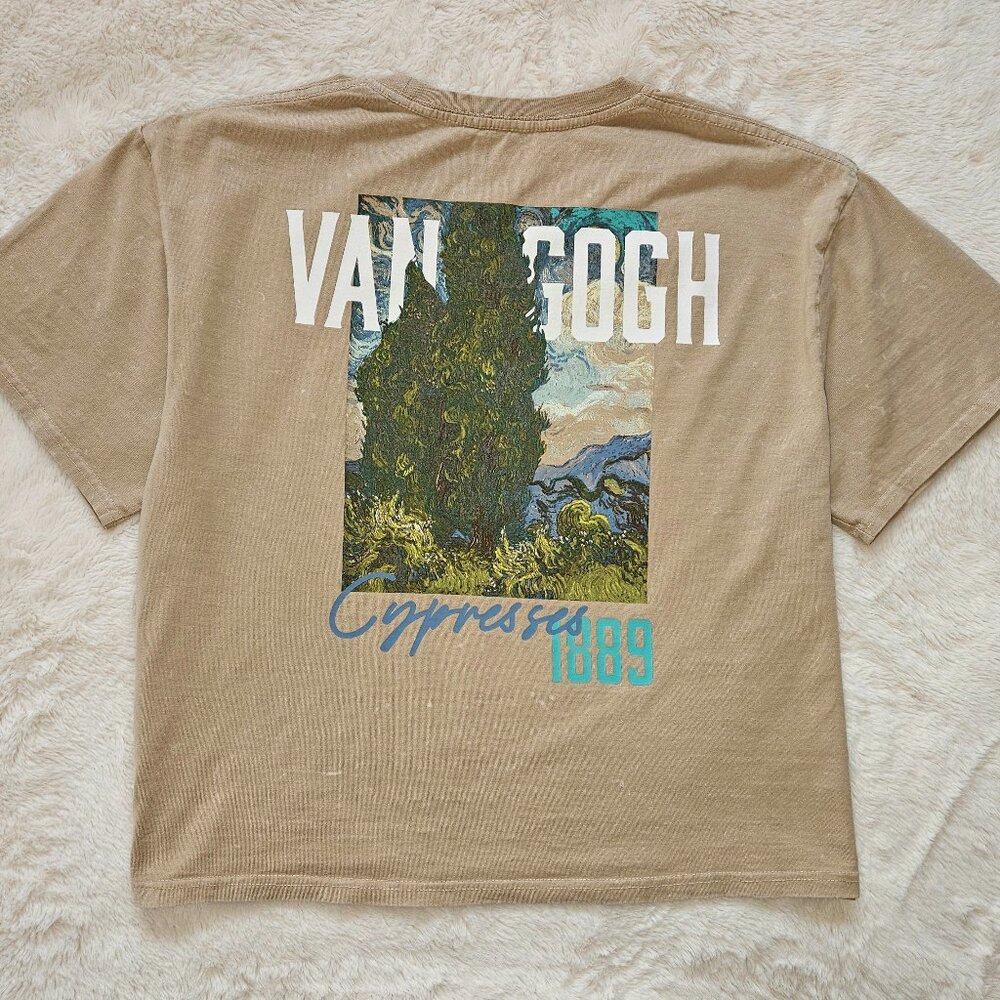 IML Women's T-shirt Vintage Style Short Sleeve VAN GOGH Cypresses Print Size L